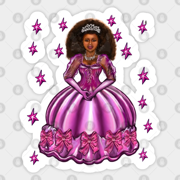 Princess -  Black Afro Princess in purple with stars  7 ! beautiful  black girl with Afro hair, brown eyes and dark brown skin. Hair love ! Sticker by Artonmytee